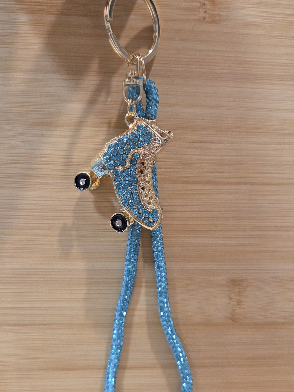Blue Crystal Roller Skate Keychain with Lanyard